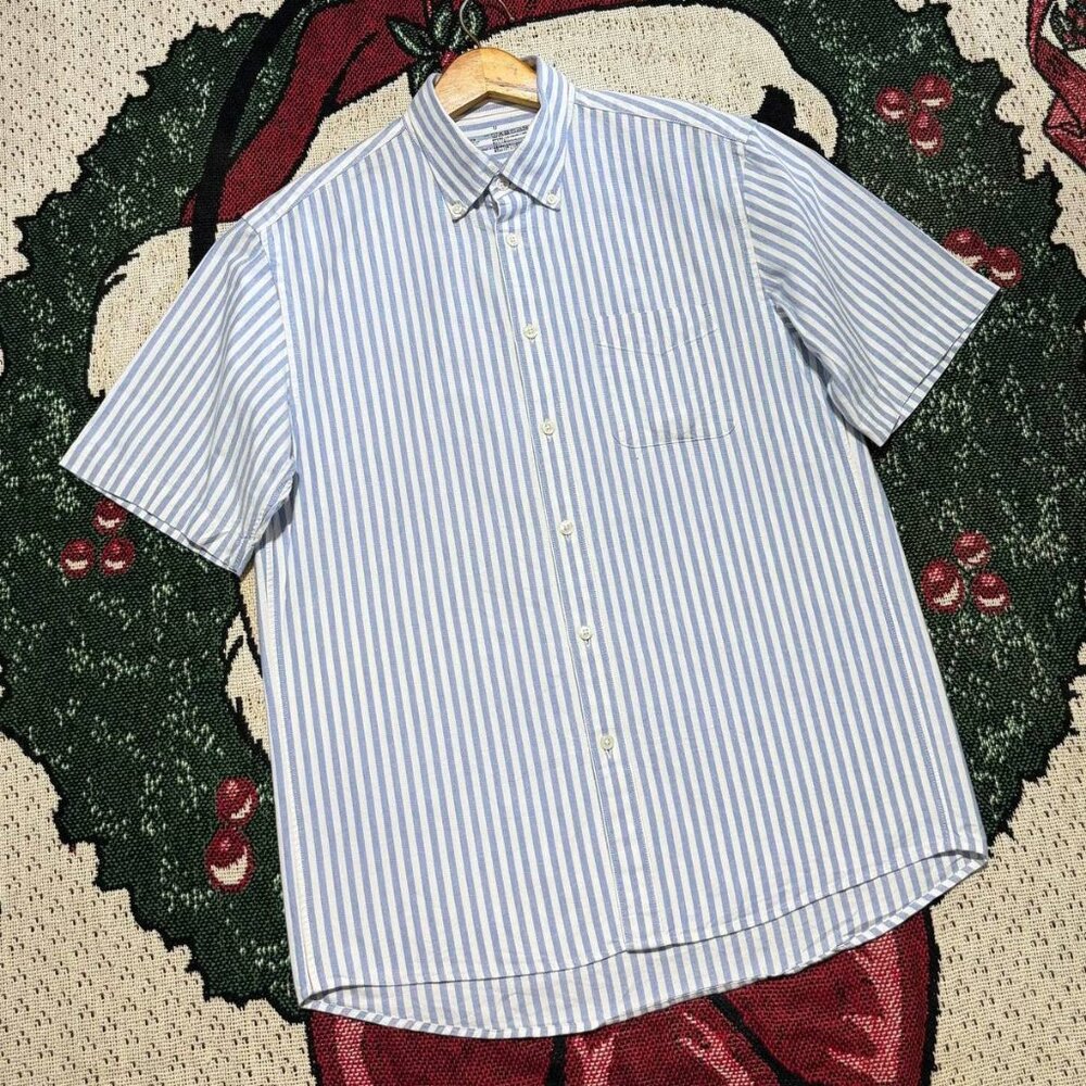 Blue & White Striped Short Sleeve Button Shirt